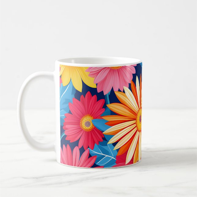 Vibrant Gerbera Daisys Flowers Plant Kaffemugg (Vänster)