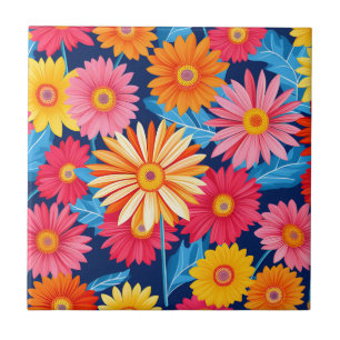 Vibrant Gerbera Daisys Flowers Plant Kakelplatta