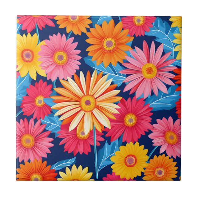 Vibrant Gerbera Daisys Flowers Plant Kakelplatta (Framsidan)