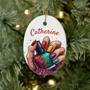Vibrant Gift for Manicurists Custom Name Jul Julgransprydnad Keramik