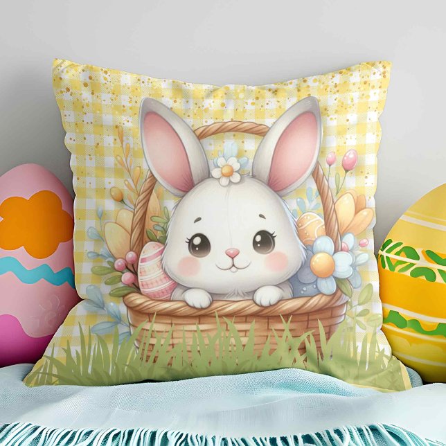 Vibrant Glad påsk i Gultens bakgrund Kudde (Vibrant Happy Easter in a Yellow background Cushion)