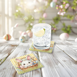 Vibrant Glad påsk i Gultens bakgrund Underlägg Papper Kvadrat