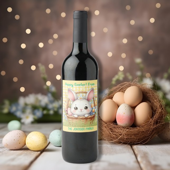 Vibrant Glad påsk i Gultens bakgrund Vinflaska Etikett (Vibrant Happy Easter in a Yellow background Wine Label)