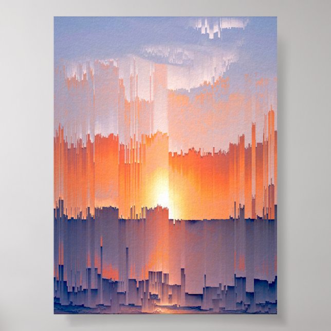 Vibrant Glitch Solnedgång Skyline Poster (Framsidan)