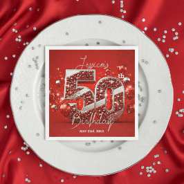 Vibrant Glittery Ruby Red och Silver 50:e födelsed Pappersservett