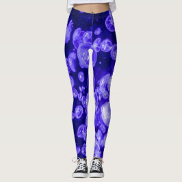 Vibrant Glowing Nautical Jellyfish Svarmt Leggings