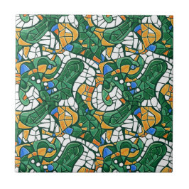 Vibrant Gold and Green Cartoon Mosaic Kakelplatta