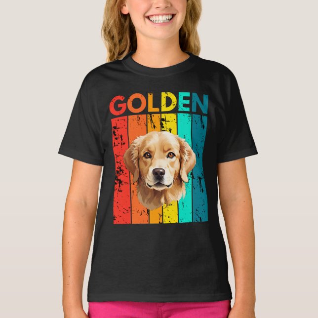 Vibrant Golden Retriever Retro Design T Shirt (Framsida)