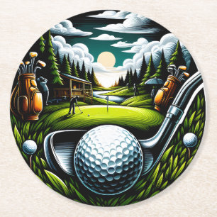 Vibrant Golf Ligcape med Klubbar och Bollar Underlägg Papper Rund