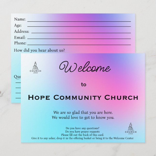 Vibrant Grace Church Welcome Card Kort (Fram/baksida)