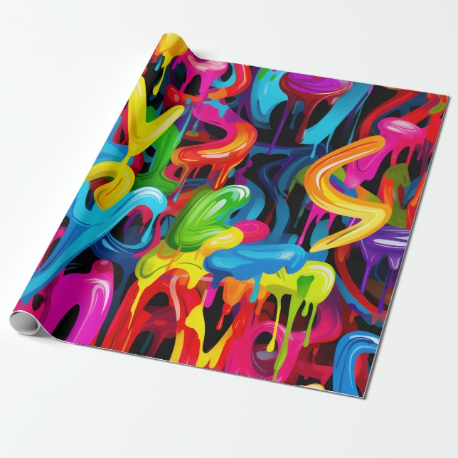 Vibrant Graffiti Drip Presentpapper (Utrullad)