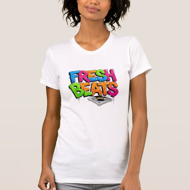 Vibrant Graffiti Fresh Beats DJ Turntable T-Shirt  (Framsida)