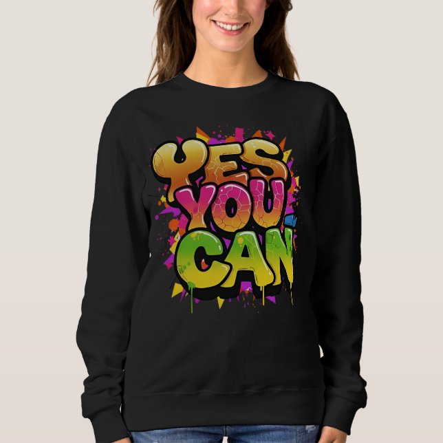 Vibrant Graffiti "JA DU KAN" Motivering T Shirt (Framsida)