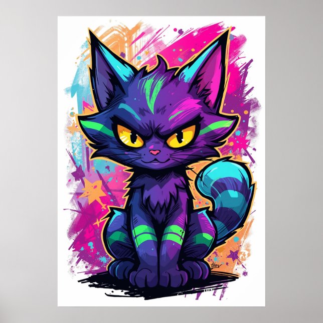 Vibrant Graffiti Street Art Cat Poster (Framsidan)