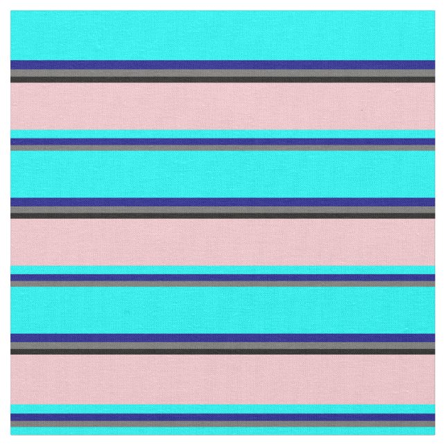 Vibrant Grått, blått, cyan, Rosa och svart Linjer Tyg (Närbild)