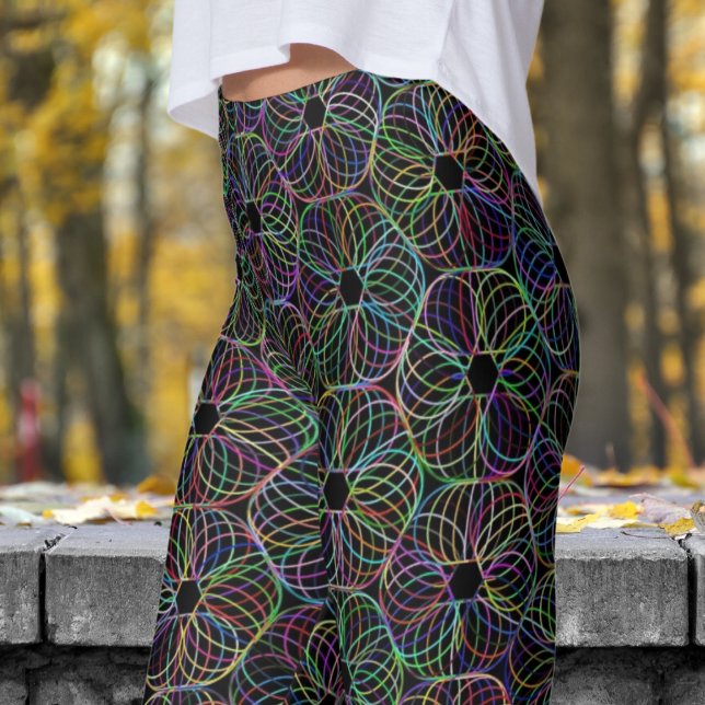 Vibrant Grått Cyclic Chaos Mönster Leggings (Black Cyclic Chaos)