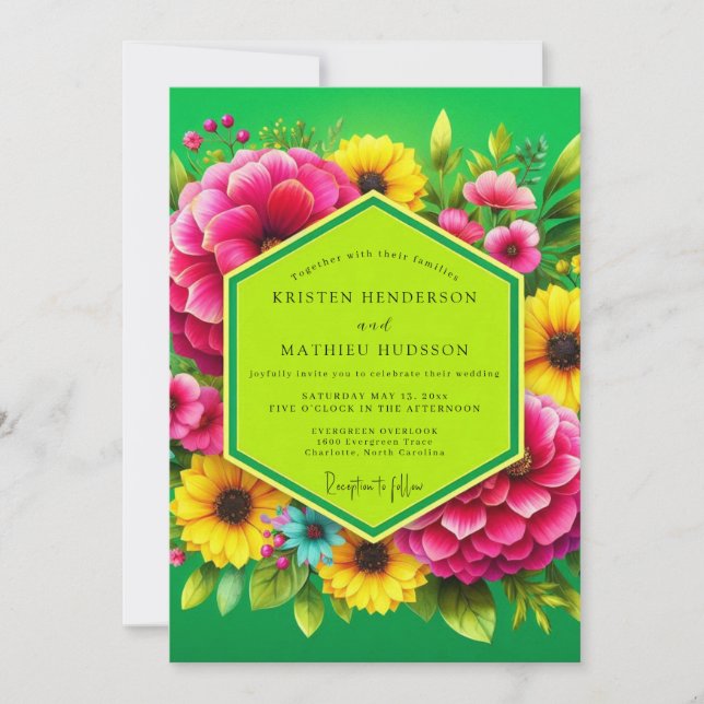 Vibrant Green Floral Summer Wedding Inbjudningar (Framsida)