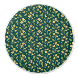 Vibrant Green Pattern with Yellow Flowers & Leaves Knopp