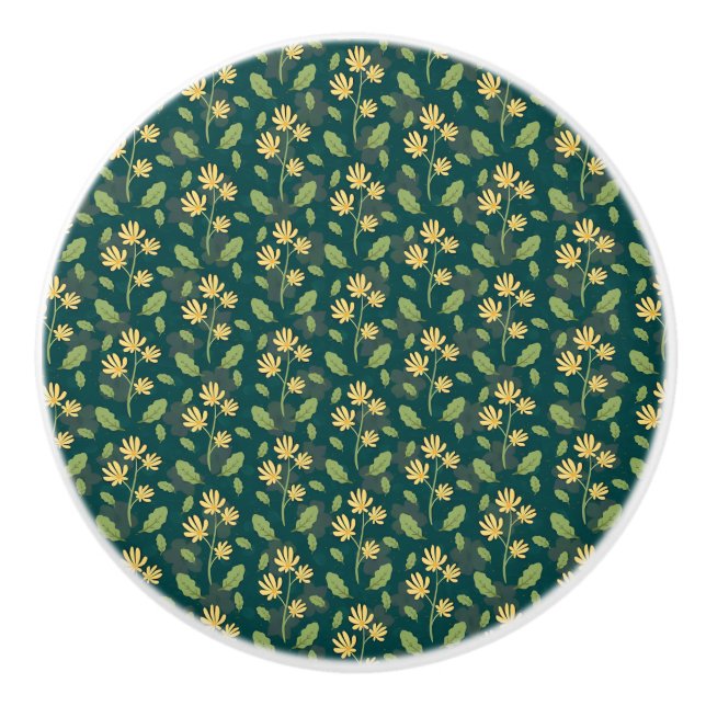 Vibrant Green Pattern with Yellow Flowers & Leaves Knopp (Framsidan)