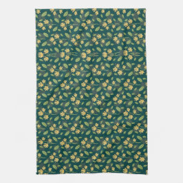 Vibrant Green Pattern with Yellow Flowers & Leaves Kökshandduk