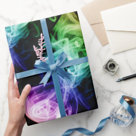 Vibrant Grönt Blått Lila Abstrakt Rök mönster Presentpapper