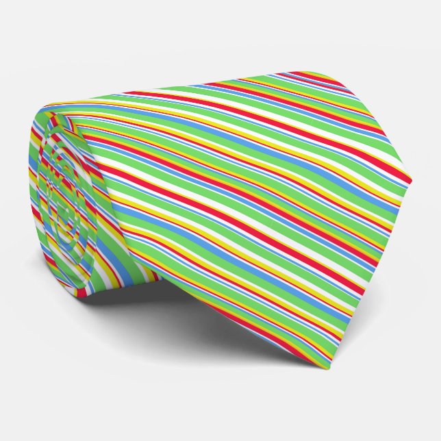 Vibrant Grönt Blue Red Gult Strepe Neck Tie Slips (Rullad)