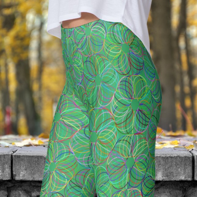 Vibrant Grönt Cyclic Chaos Mönster Leggings (Green Cyclic Chaos Pattern Leggings)