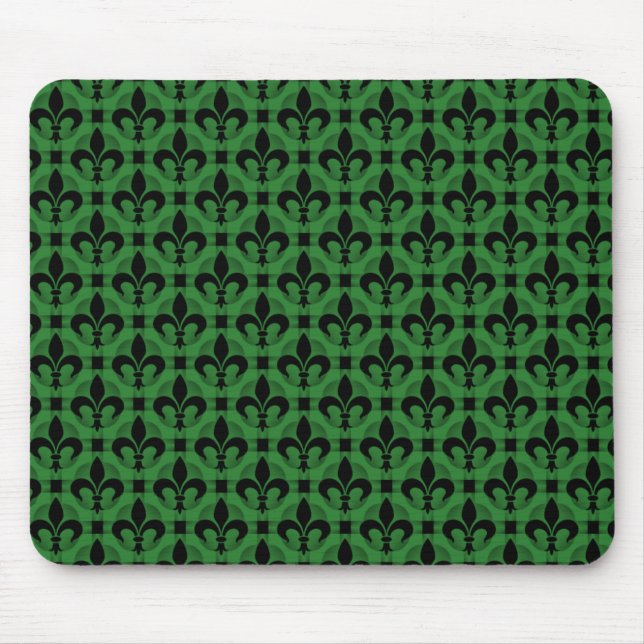 Vibrant Grönt Finare Fleur de lis Mousepad Musmatta (Framsidan)