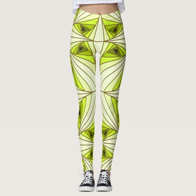 Vibrant Grönt Förreglande triangel Mönster Leggings (Framsida)