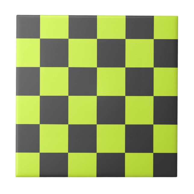 Vibrant Grönt och Grått Kontrollerad Mönster Kakelplatta (Framsidan)