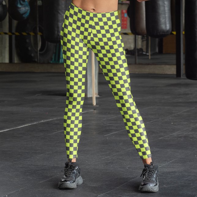 Vibrant Grönt och Grått Kontrollerad Mönster Leggings (Skapare uppladdad)