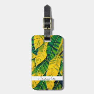 Vibrant Grönt och Gult Banana Löv Mönster Bagagebricka