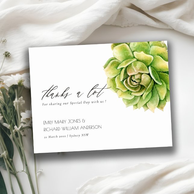 VIBRANT GRÖNT VATTENFÄRGER SUCCULOR TACK VYKORT (Skapare uppladdad)