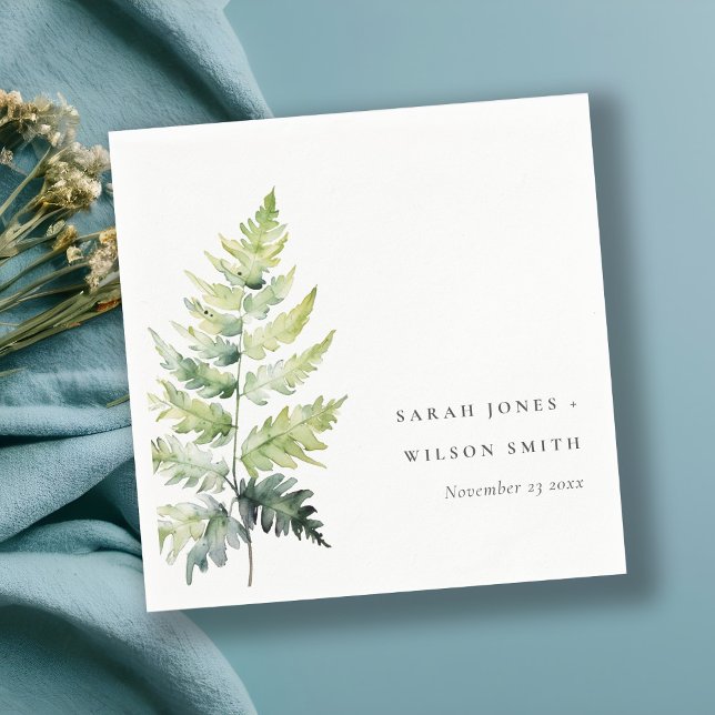 VIBRANT GRÖNT WATERCOLOR FERN FOLIAGE MONOGRAM PAPPERSSERVETT (Skapare uppladdad)