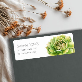 VIBRANT GRÖNT WATERCOLOR SUCCULENT ADRESS RETURADRESS ETIKETT