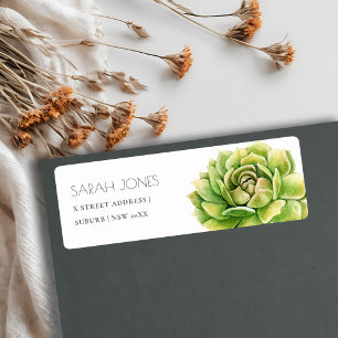 VIBRANT GRÖNT WATERCOLOR SUCCULENT ADRESS RETURADRESS ETIKETT
