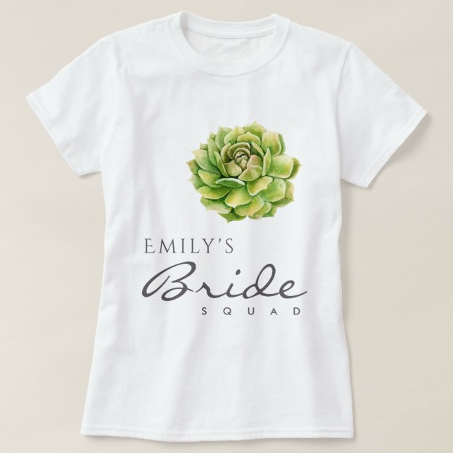 VIBRANT GRÖNT WATERCOLOR SUCCULENT BRIDE SQUAD TEE (Design framsida)