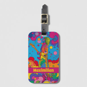 Vibrant Groovy Psychedelic Sten Guitarist Art Bagagebricka