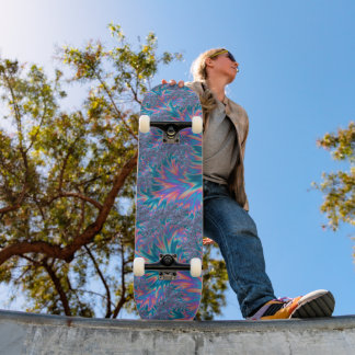 Vibrant Groovy Trippy Bohemian Teal Coral Fractal Mini Skateboard Bräda 18,5 Cm