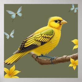 Vibrant Gult Bird på Gren Poster