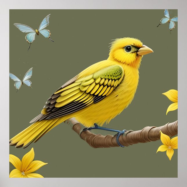 Vibrant Gult Bird på Gren Poster (Framsidan)