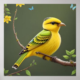 Vibrant Gult Bird på Gren Poster