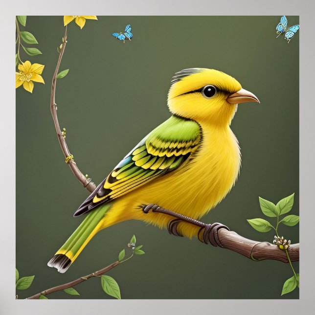 Vibrant Gult Bird på Gren Poster (Framsidan)