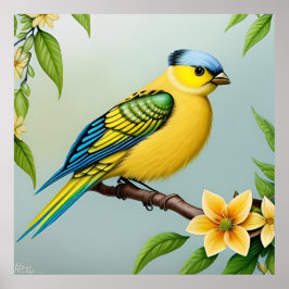 Vibrant Gult Bird på Gren Poster