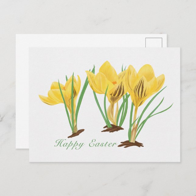 Vibrant Gult Crocus Flowers Glad påsk Helg Vykort (Fram/baksida)