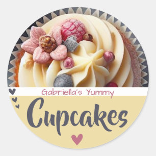 Vibrant Gult Cuptårta Cake Baking Photo Label Runt Klistermärke