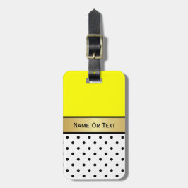 Vibrant Gult Guld Ribbon, White Black Polka dots Bagagebricka