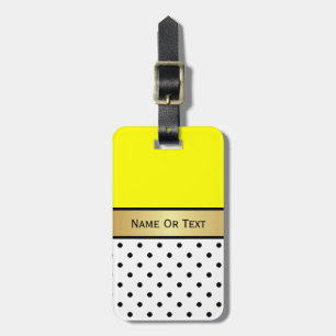 Vibrant Gult Guld Ribbon, White Black Polka dots Bagagebricka