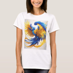 "Vibrant Gult och Blue Phoenix T-Shirt - stand O