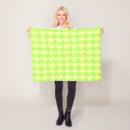 Vibrant Gult och Grönt Geometric Kor Mönster Fleecefilt